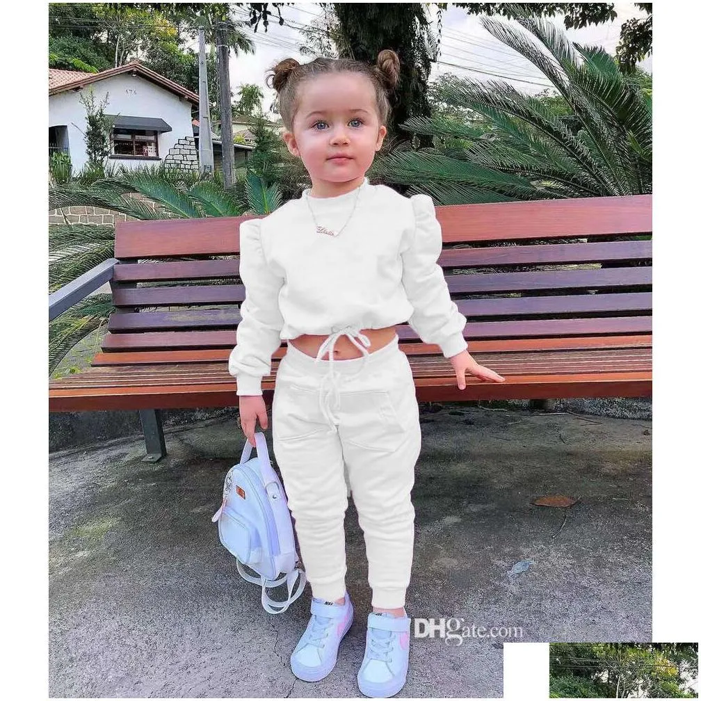 Soild Kids Tracksuit Girl Two Piece Set Outfit Sportswear Long Sleeve Crop Top Hoodie And Pants Sets 2023 Fashion Spring Autumn Baby Girl Clothes Suits