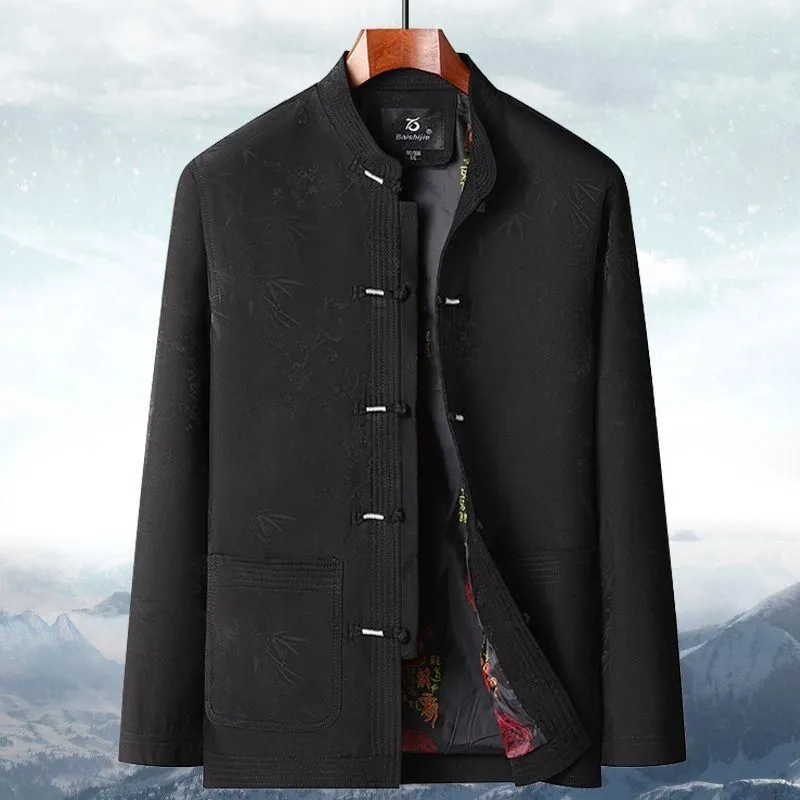 Ethnic Clothing Middle Aged And Old Age Spring Autumn Wear Chinese Style Jacket Men`s Retro Coat Father`s Tunic Suit Grandfather