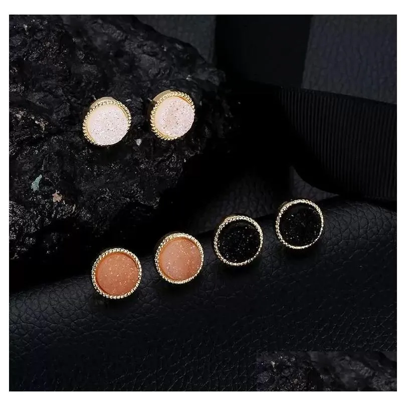 Stud New Simple Druzy Stone Earrings For Ladies Round Resin Gold Women Fashion Jewelry In Bk Epacket Drop Delivery Dhzn0