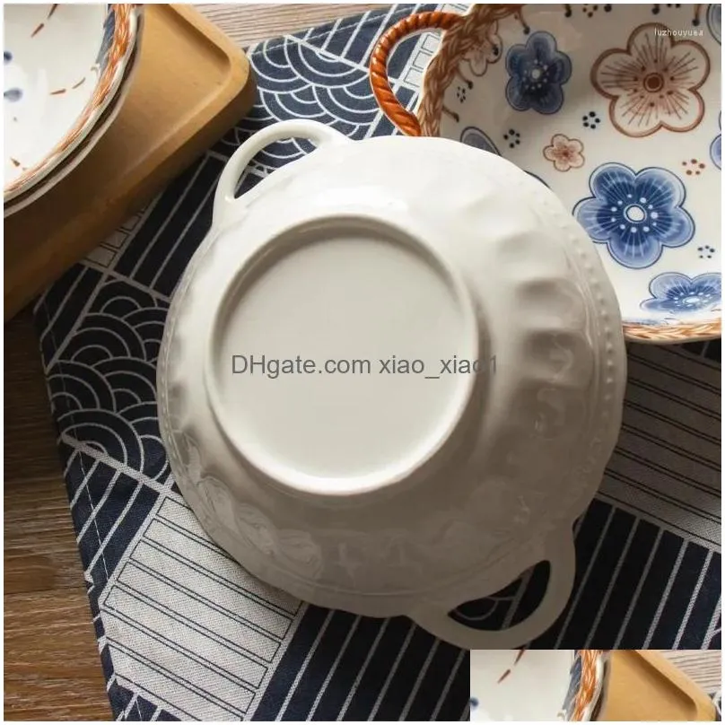 plates japanese vine series double ear ball point soup bowl household internet red ceramic noodle ins wind high beauty