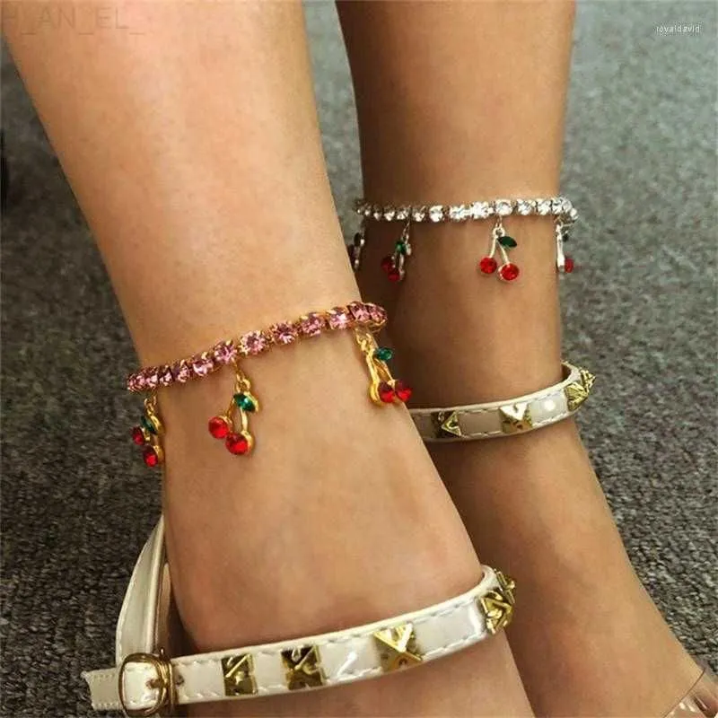 Anklets 10pcs Women`s Tasty Cherry Anklet Sweet Style Cubic Zirconia Anniversary Gift Tobilleras Pulsera Para Tobillo L230911