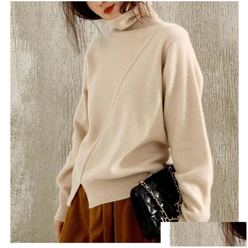 Women`S Sweaters Soft Loose Jumpers For Women Turtleneck Winter Warm Sweater Cashmere And Wool Knitted Plovers Ladies 3Colors Standar Dh9Dw