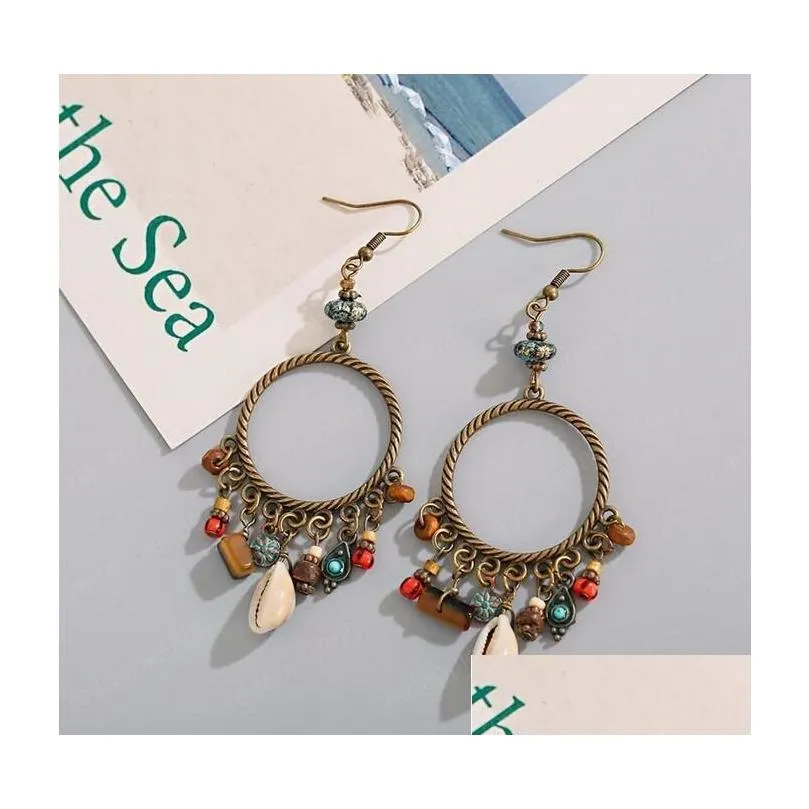 Dangle & Chandelier Ethnic Boho Round Alloy Summer Earring Charm Shell Wood Pendants Tassel Earrings Fashion Jewelry Drop Delivery Dhxt5