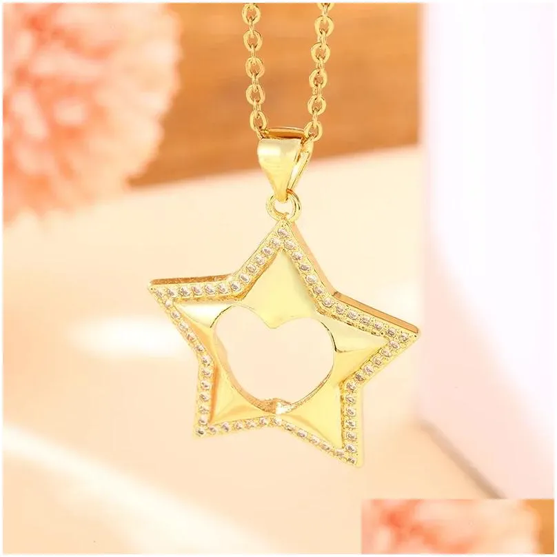 Pendant Necklaces Trendy Stainless Steel Chain Copper Gilded Heart Five-pointed Star Moon Necklace For Women CZ Jewelry Gift