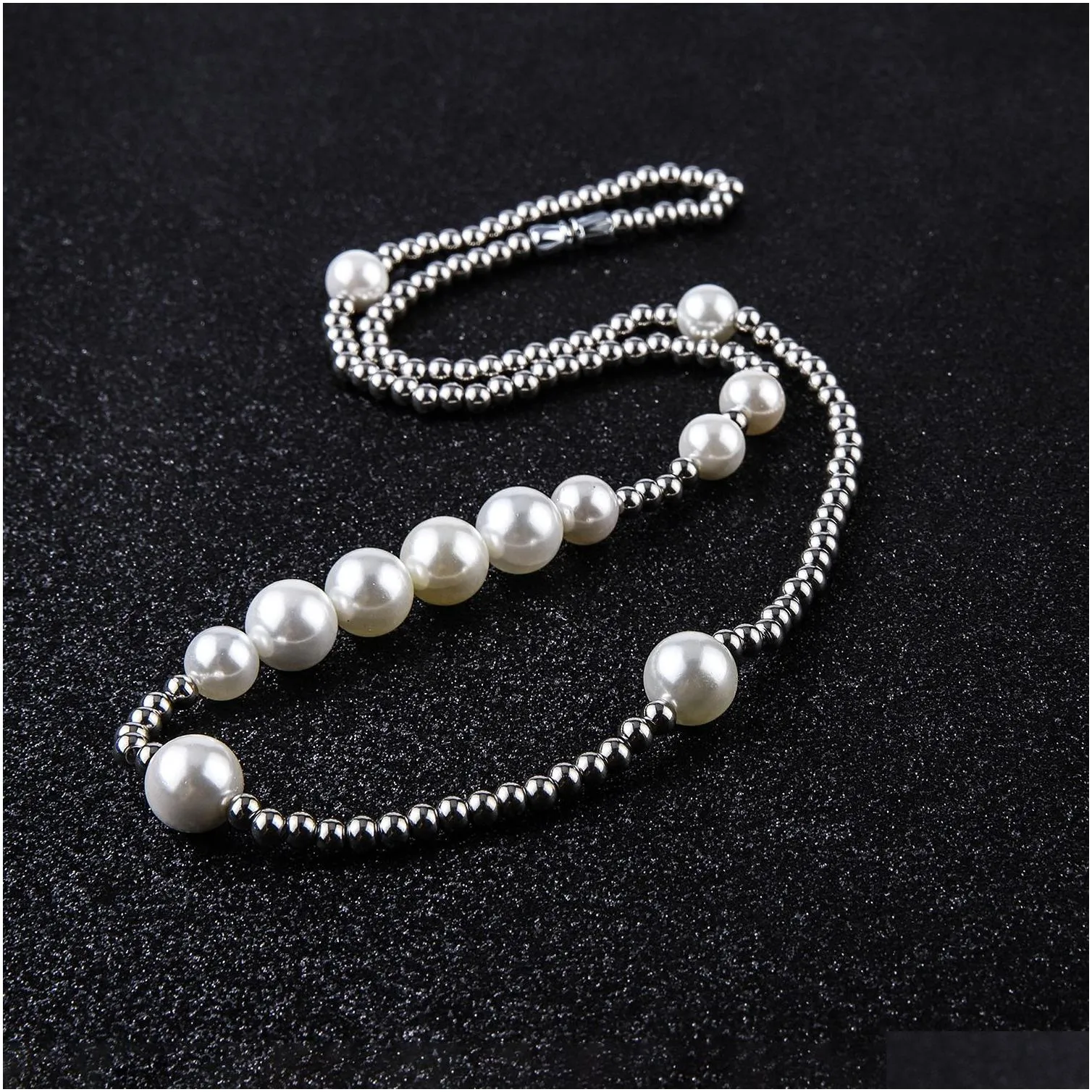 New Fashion Mens Necklace Hip Hop Stainless Steel Pearl Beaded Necklace Jewelry Unisex Clavicle Chain Necklaces Gifts