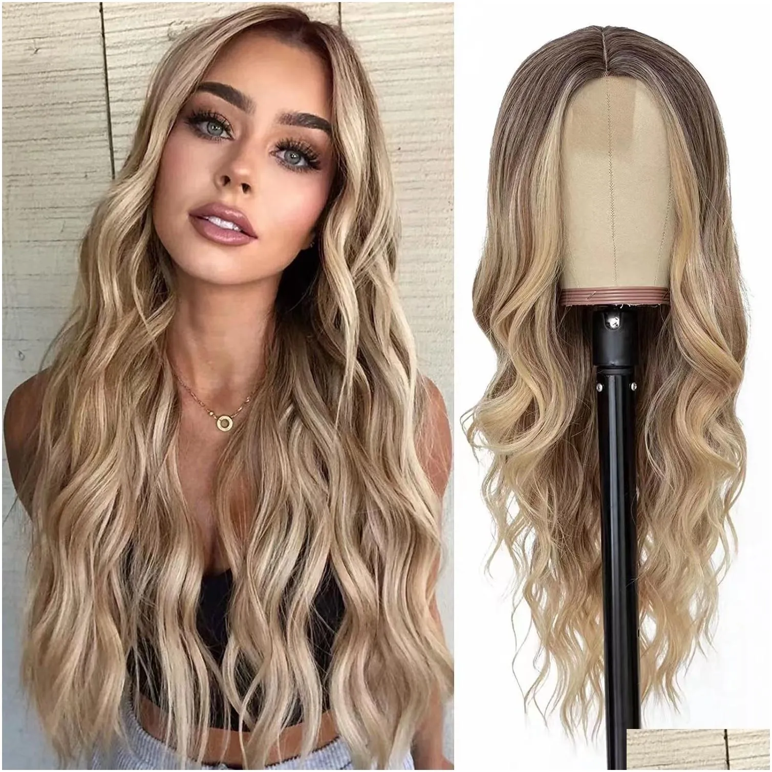 Lace Wigs Designer Body Wave Highlight Front Human Hair For Women Frontal Wig Pre Plucked Honey Blonde Colored Synthetic Drop Deliver Dhyna