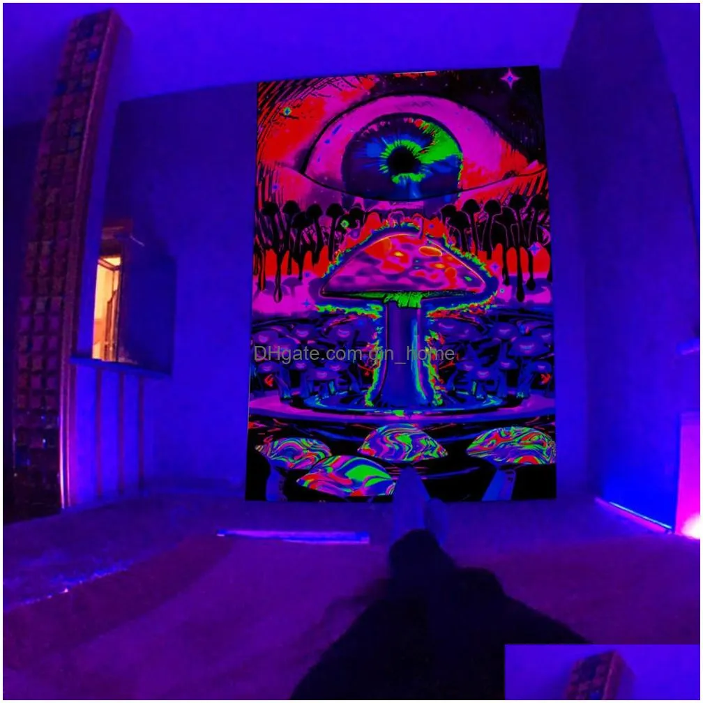 decorative objects figurines escent tapestry uv escent psychedelic mushroom wall hung hippie decorative room aesthetics 230727