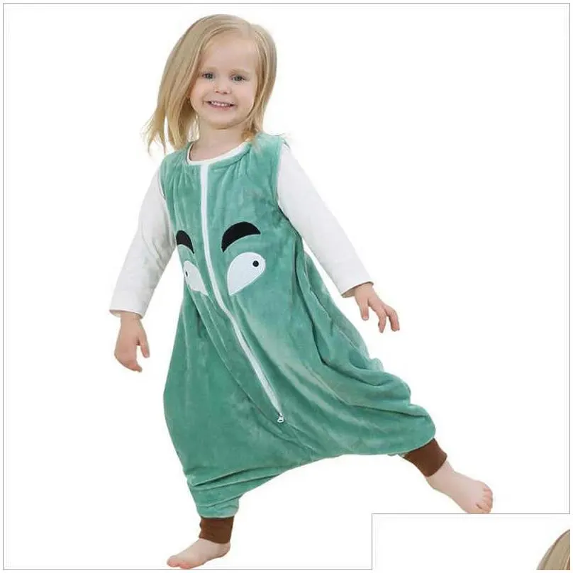 Jumpsuits Toddler Cartoon Clothes Spring Autumn Sleeping Bag Flannel Baby Girl Pajamas Boys Sleep 2 4 6 Years 210910