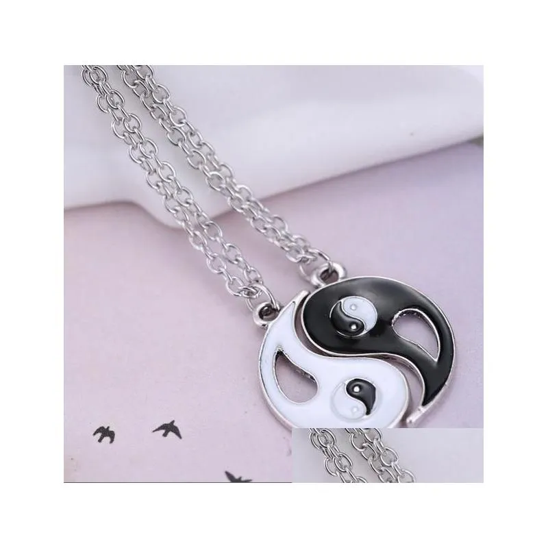 Yin Yang Pendant Necklace Black White Couple Sister Friend Friendship Jewelry Unique Personalized Gifts