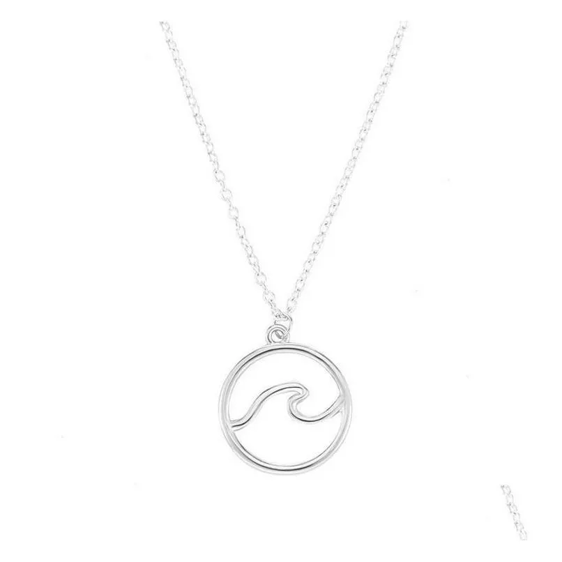 Pendant Necklaces Wave Necklace For Women Wholesale Nautical Jewellry Gift Ocean Sier Color Jewelry Simple Beach Drop Delivery Pendant Dhxam