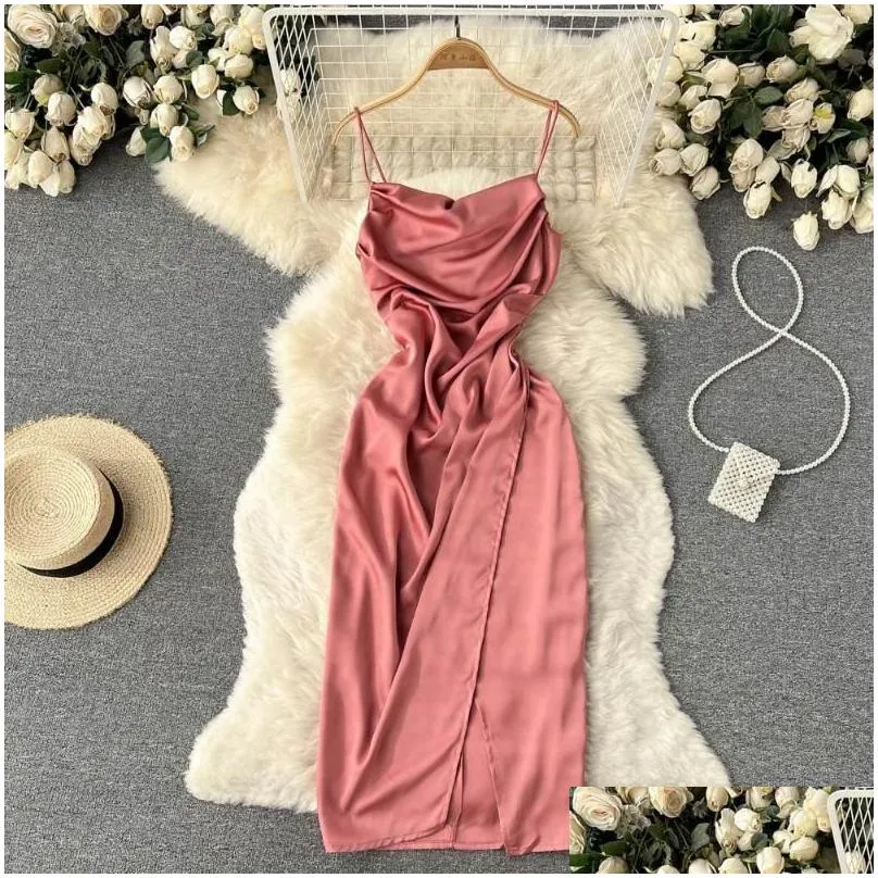 Casual Dresses Temperament Women`s Sling Dress High Waist Slim Summer Beach Vacation Travel Sexy Off Shoulder Split