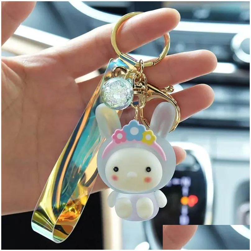 Key Rings Girls Cute Frosted Will Glow Garland With Light Bunny Keys Chain Luxury Jewelry Drop Delivery Dhcpq