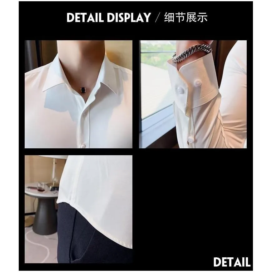 Men`S Casual Shirts Mens British Style Solid Shirt Men Long Sleeve Fashion 2021 Autumn Business Formal Wear Slim Fit Blouse 4Xl Drop Dhu8C