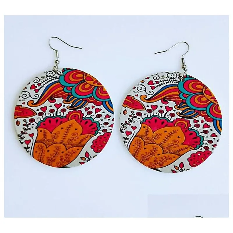 Dangle & Chandelier Ethnic Print Fabric Detail Handpainted Handmade Unusual Large Wood Wooden Teardrop Drop Earrings For Pierced Ears Dhk3J