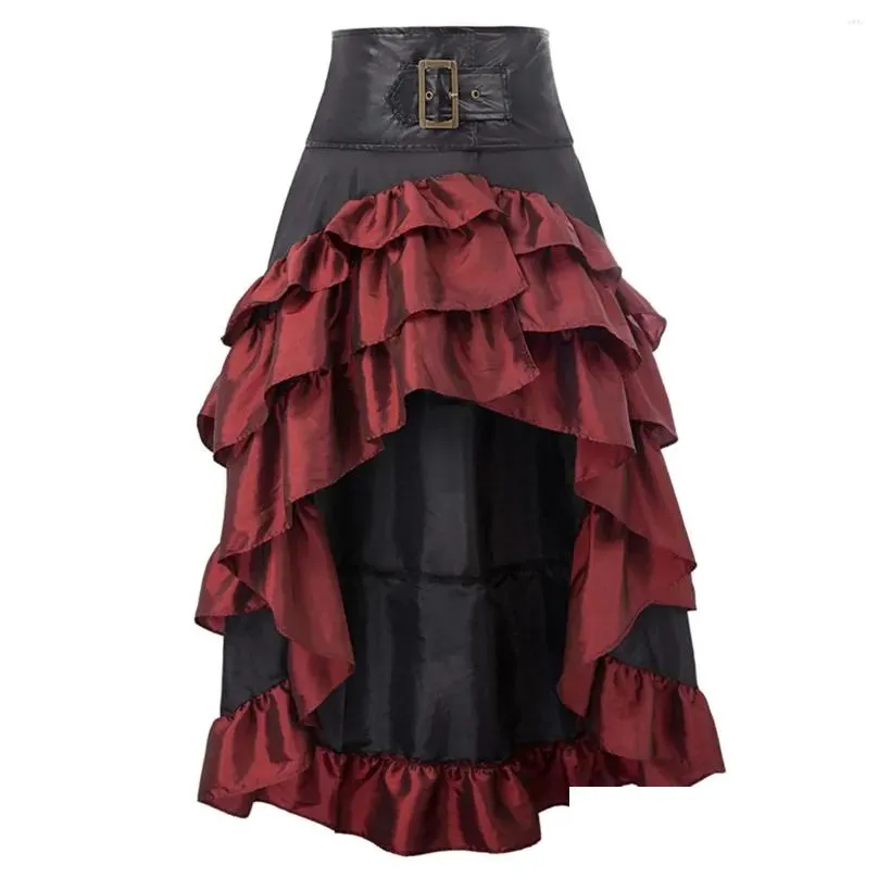 Skirts Women S Vintage Gothic Victorian Skirt High-Low Ruffle Medieval Renaissance Belted Steampunk Costumes