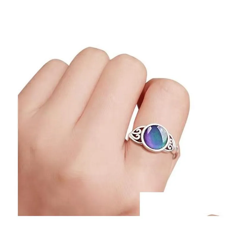 Band Rings 925 Sier Mix Size Mood Changes Color To Your Temperature Reveal Inner Emotion Finger Ring Jewelry Bk Drop Delivery Dhn28