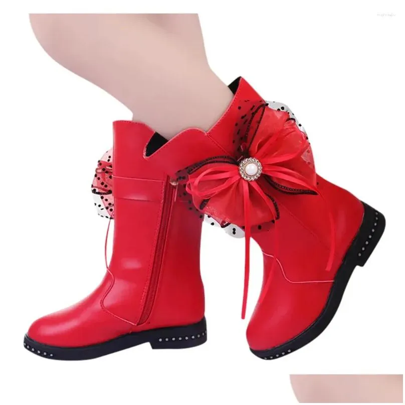 Boots Toddler Infant Kids Baby Girl For Princess Butterfly Knot Shoes Fashion Leather Chaussure Enfant Fille Hiver#Y4