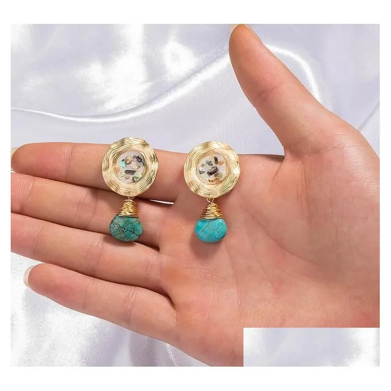 Charm New Natura Stone Shell Earrings Jewelry Women Resin Coral Drop Fashion Gift 8 Styles Epacket Ship Delivery Dhxem