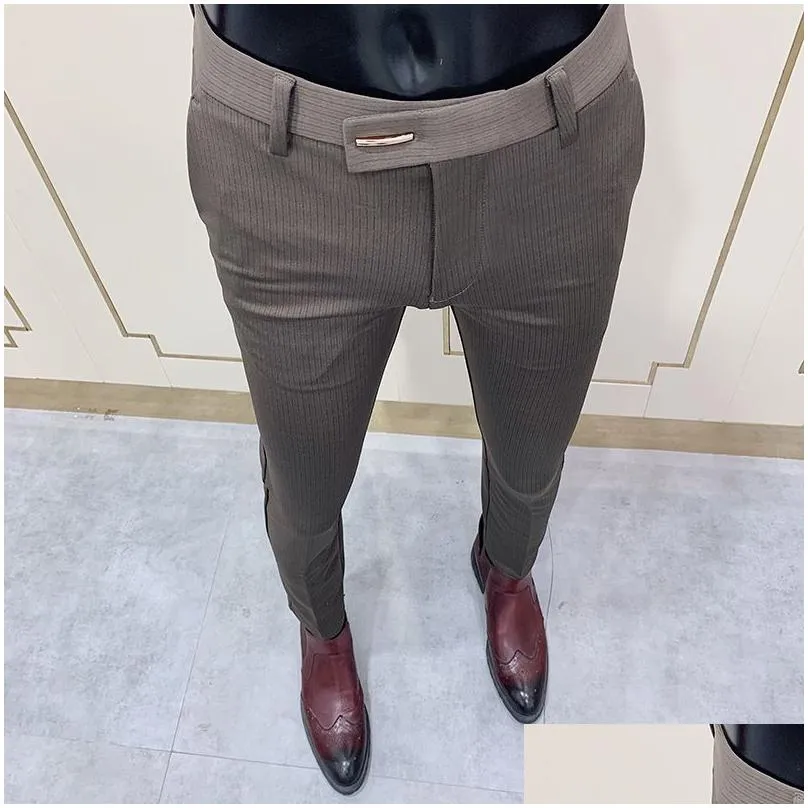 Men`S Suits & Blazers Summer Men Dress Pants Slim Fit Business Casual Professional Iron- Formal Black Drop-Feeling Drop Delivery Appa Dhvad