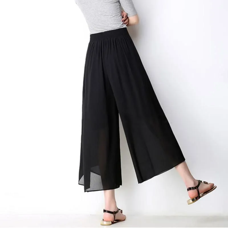 Capris High Waist Chiffon Wide Leg Pants Skirt Women Summer Thin Casual Pantalones Mujer Ropa Korean Style 2022 New Baggy Trousers