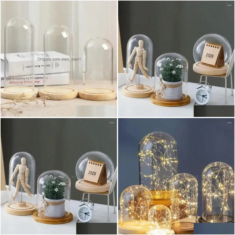 bottles immortal flower box dust covers display decor boxes with wooden base glass jar dome cover terrarium bottle stand