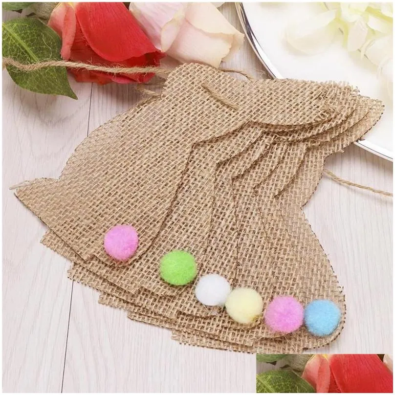 Party Decoration Happy Easter Vintage Jute Flag Natural Burlap Banner For Decorations Bunny Pattern Bunting Drop Delivery Home Garden Dhtd2