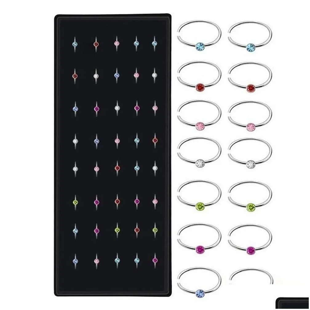 40PC Set Fashion Crystal C Shape Nose Ring Stainless Steel Multicolor Bend Nose Stud for Women Aro Nariz Anneau Nez Piercing