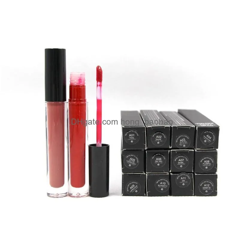 metal matte lip gloss makeup lipgloss tube liquid lipstick 12 colors nutritious hydrating natural coloris beauty wholsale make up lip