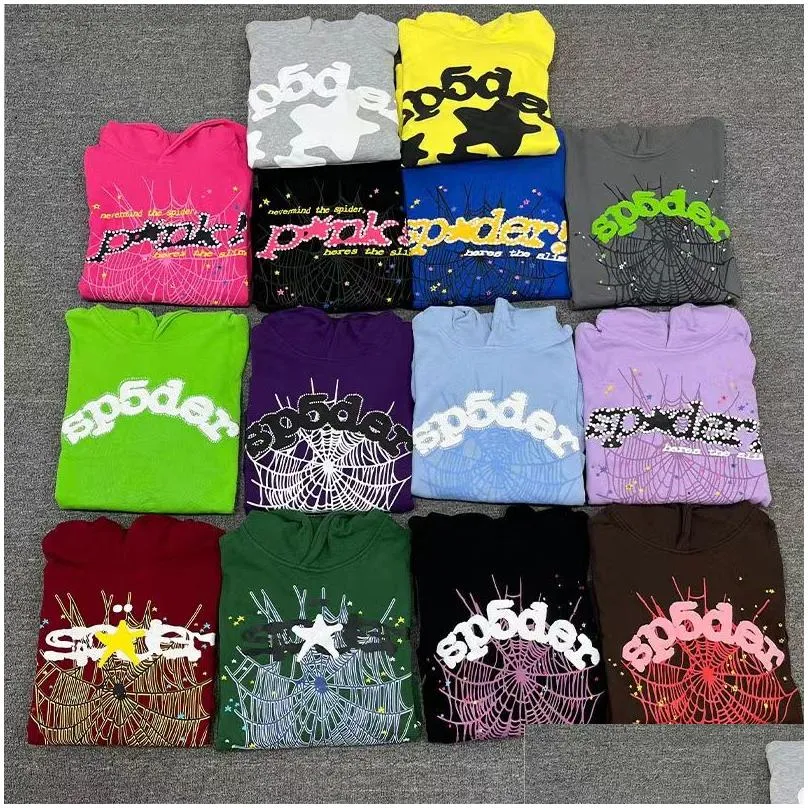  Young Thug 555555 Men Women Hoodie High Quality Foam Print Spider Web Graphic Pink Sweatshirts spider hoodies designer Pullovers