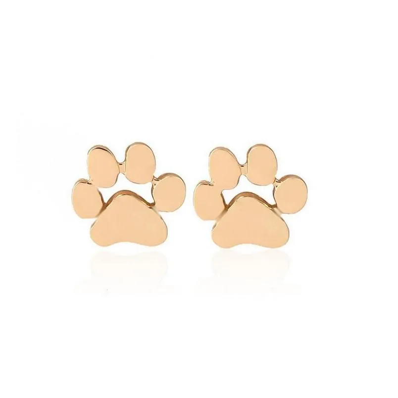Stud New Pet Cat Dog Lover Paw Print Earrings Puppy Memorial Minimalist Earring Cute Animal Footprint Gold Sier Plated Drop Delivery Dhwzr