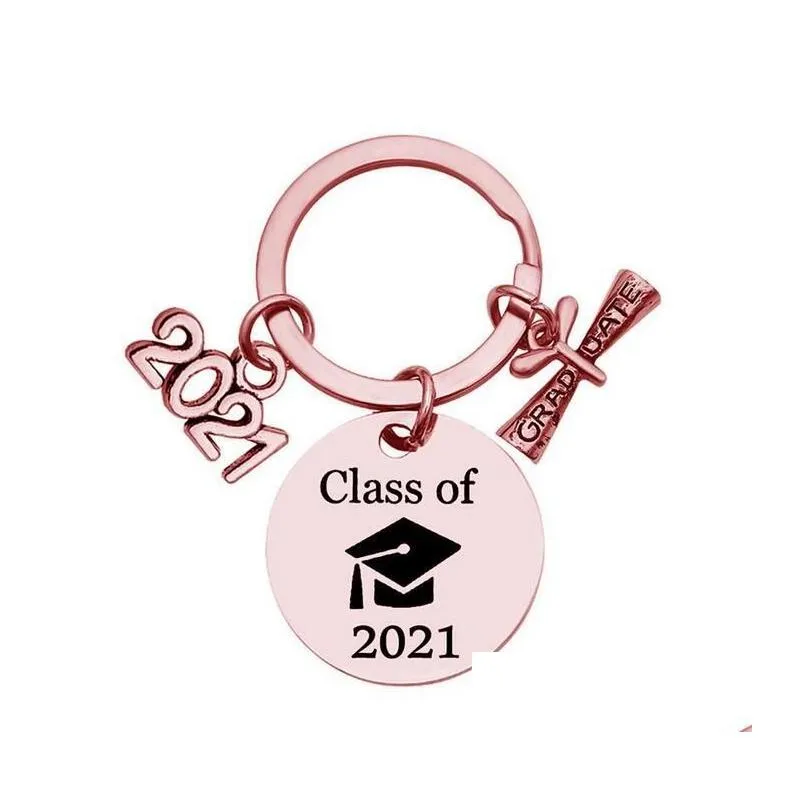 Keychains & Lanyards 2021 Stainless Steel Keychain Pendant Class Of Graduation Season Buckle Plus Scroll Opening Ceremony Gift Key Ri Dhszp