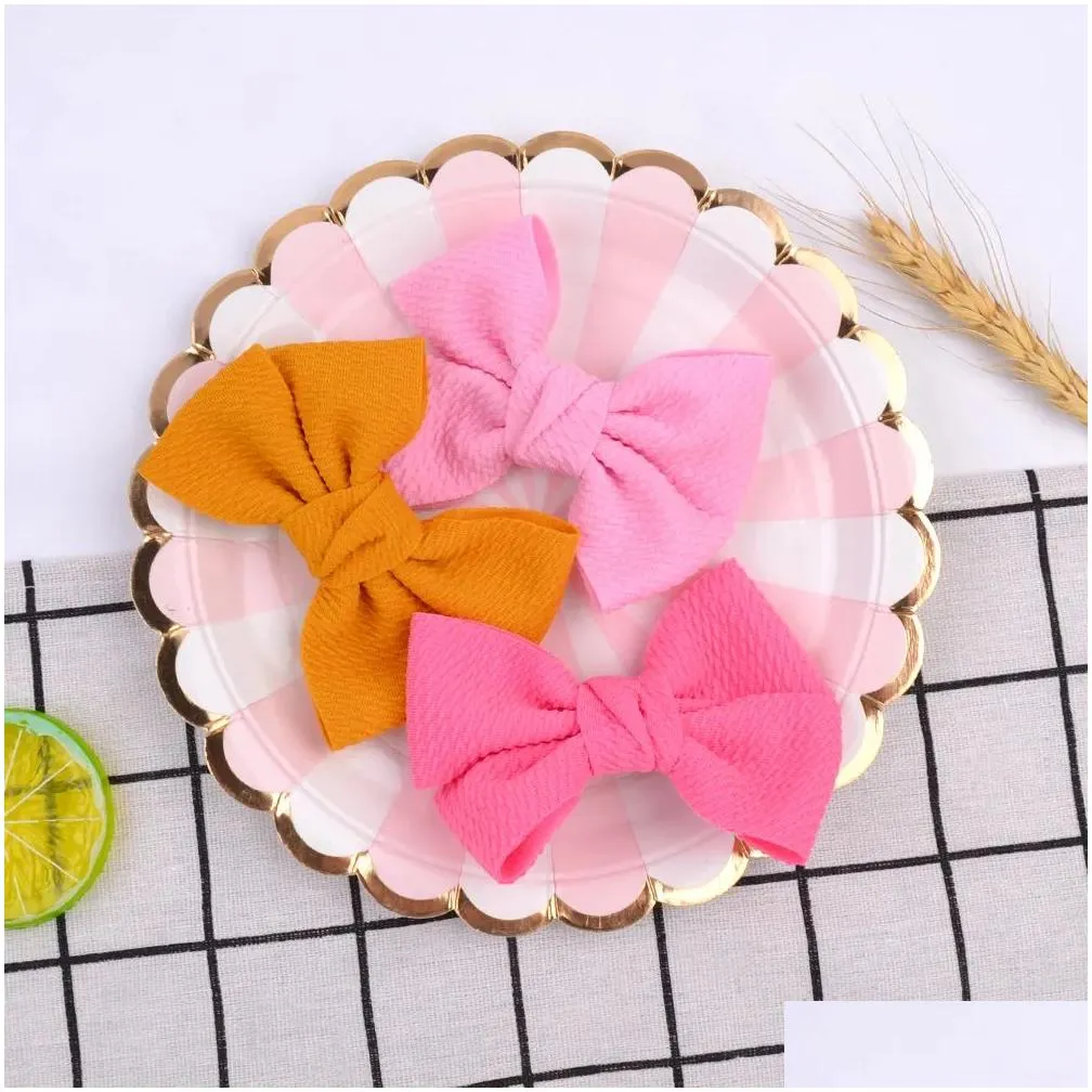 4 Inches Solid Bows Simple Hair Clip For Kids Girls Boutique Hairgrips Handmade Party Headwear Hair Accessories ZZ