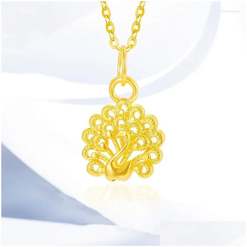 Chains SMILE Full Gold 999 Auspicious Bird Peacock Hollow Out Pendant 3D Hard Au750 Chain Women`s Boutique Jewelry Gift P204
