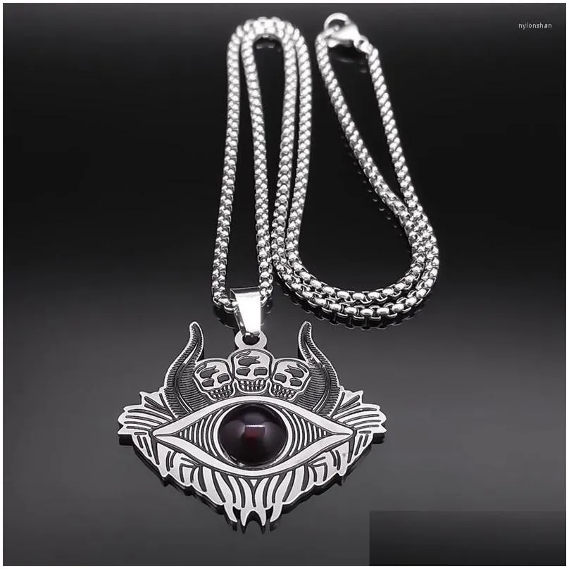 pendant necklaces gothic skull satan demon eye chain necklace for men women red color stainless steel retro goat head jewelry n9619s02