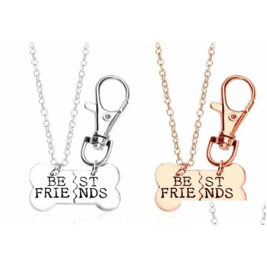 Pendant Necklaces Gold Sier Best Friends Necklace Pet Dog Bones Jewelry Bff 2 Part And Keychain Ship Drop Delivery Pendants Dhuyf