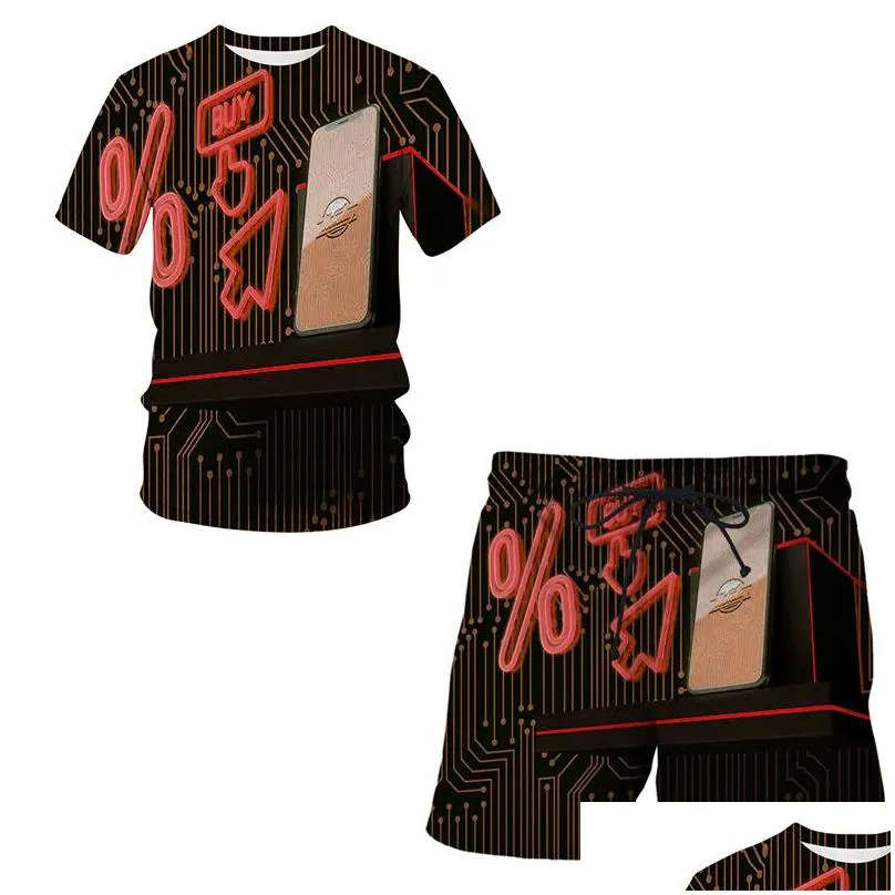 Men`S Tracksuits Summer Mobile Technology 3D Print Casual Tracksuit Mens Suit Short Sleeve T-Shirt Sports Shorts 2 Piece Set 220624 D Dhmpi