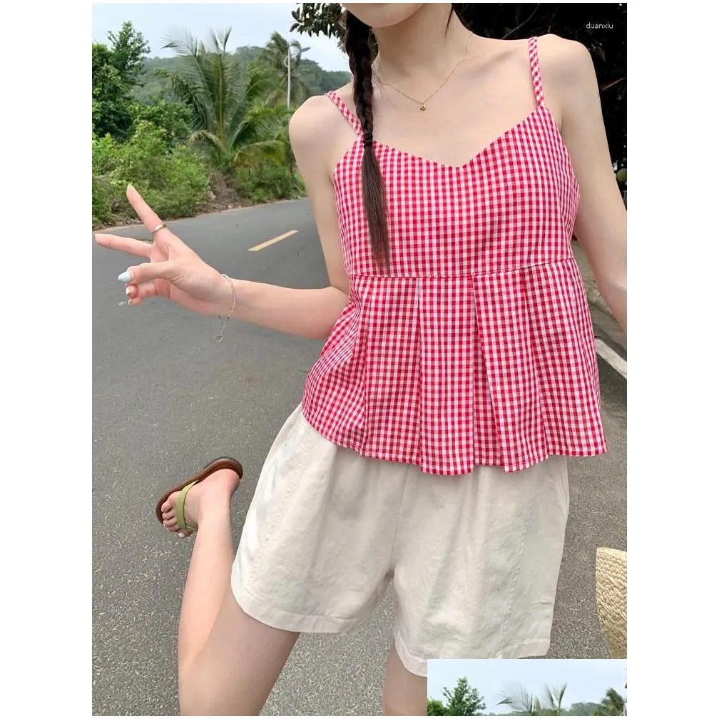 Women`s Tanks 5colors Korean Style Camisole Women French Tank Top Female Summer 2024 Sleeveless Striped Slim Crop Tops Womens (X2897)