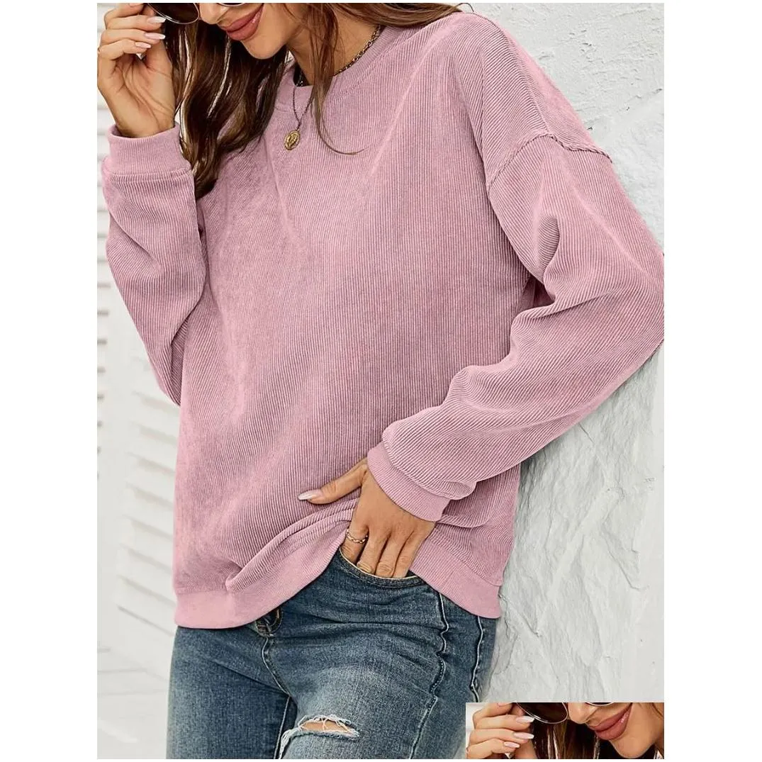 Women`s Hoodies Womens Crewneck Oversized Corduroy Sweatshirt Long Sleeve Loose Fit Pullover Tunic Tops Trendy Fall Clothes