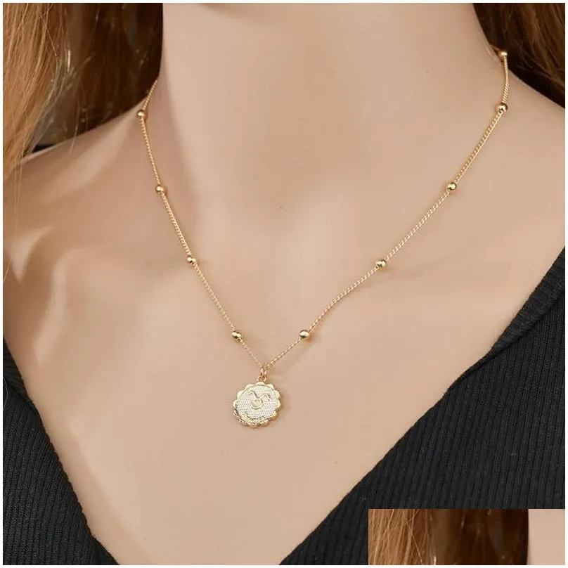 Pendant Necklaces Selling 12 Constellation Necklace Classic 18K Gold Zodiac Sign Round Bead Chain Jewelry Drop Delivery Pendants Dht6F
