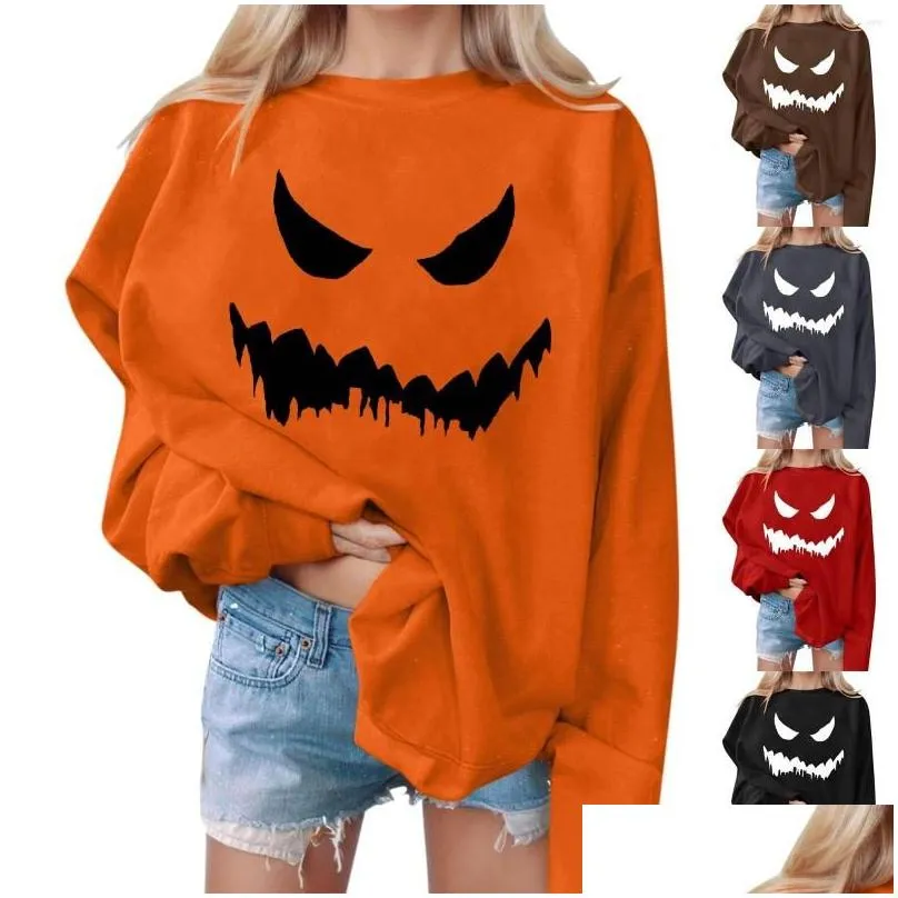 Women`s Hoodies Casual Fashion Halloween Print Long Sleeve O-Neck Sweatshirts Pullover Top Autumn Loose Sweatshirt Women Korean