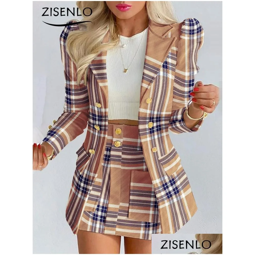 Two Piece Dress Spring Autumn Fashion Leisure Suit Set For Women Blazer And Skirt Ladies 2 Blazers Elegant Womens S 221122 Drop Deliv Dhq1R