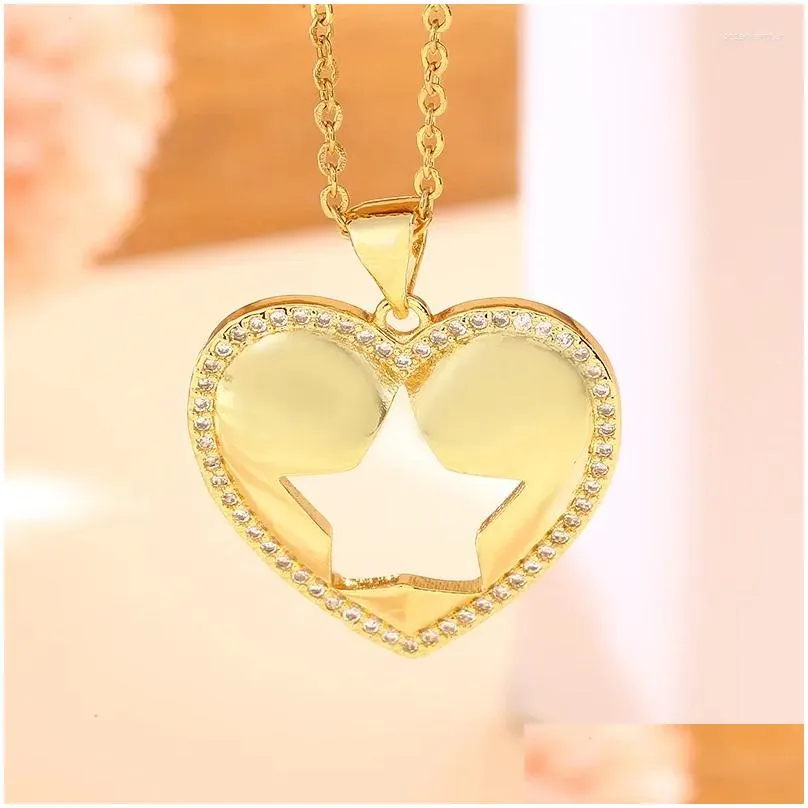 Pendant Necklaces Trendy Stainless Steel Chain Copper Gilded Heart Five-pointed Star Moon Necklace For Women CZ Jewelry Gift