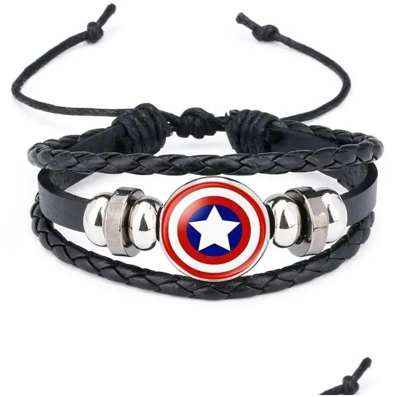 Bangle Lot/10pcs Wholesale movie Bracelets Superhero Charms Punk Leather Bracelet Jewelry gift