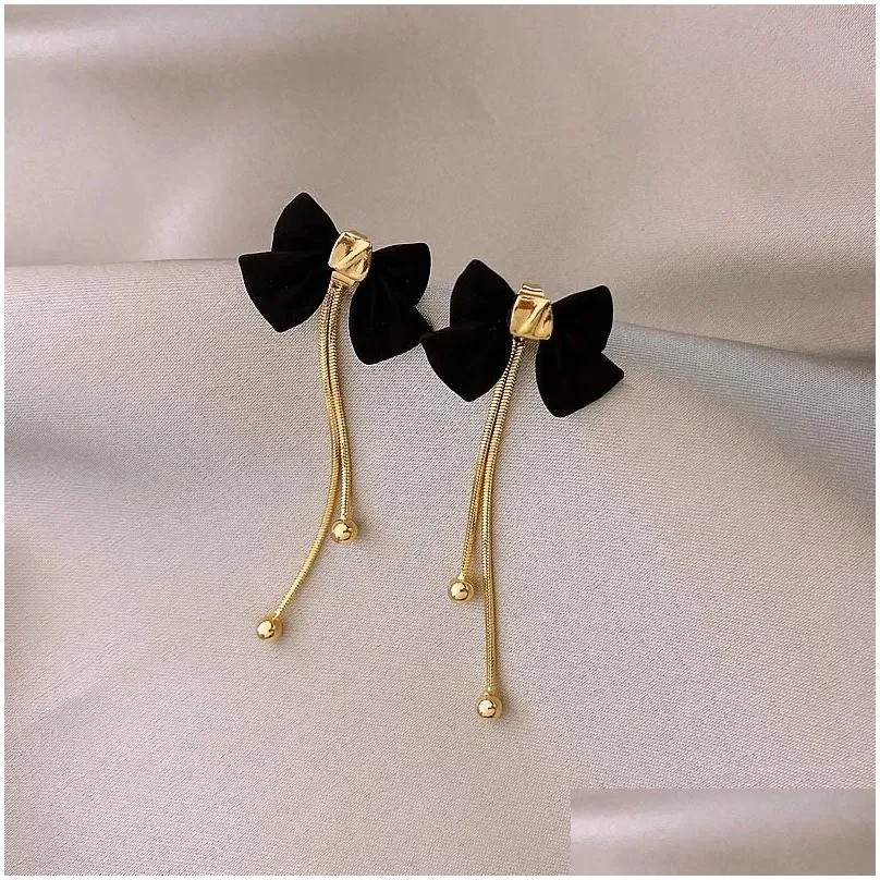 2024 New Fashion Trend Unique Design Elegant Delicate Light Luxury Bow Knot Tassel 14k Yellow Gold Earrings Women High Jewelry Party