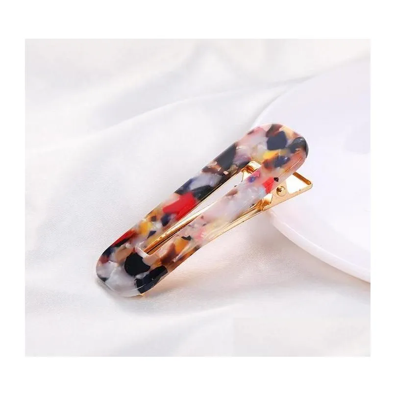 Hair Clips & Barrettes Acrylic Clip For Girls Women Water Drop Shape Leopard Marble Textured Geometric Duckbill Barrette Hairpin Acce Dhn5P