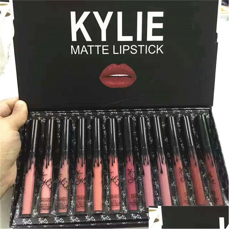 12pcs in 1 KY Matte Liquid Lip Gloss Lipstick Kit Long Lasting Foundation Makeup Lipgloss Set Non-Stick Cup