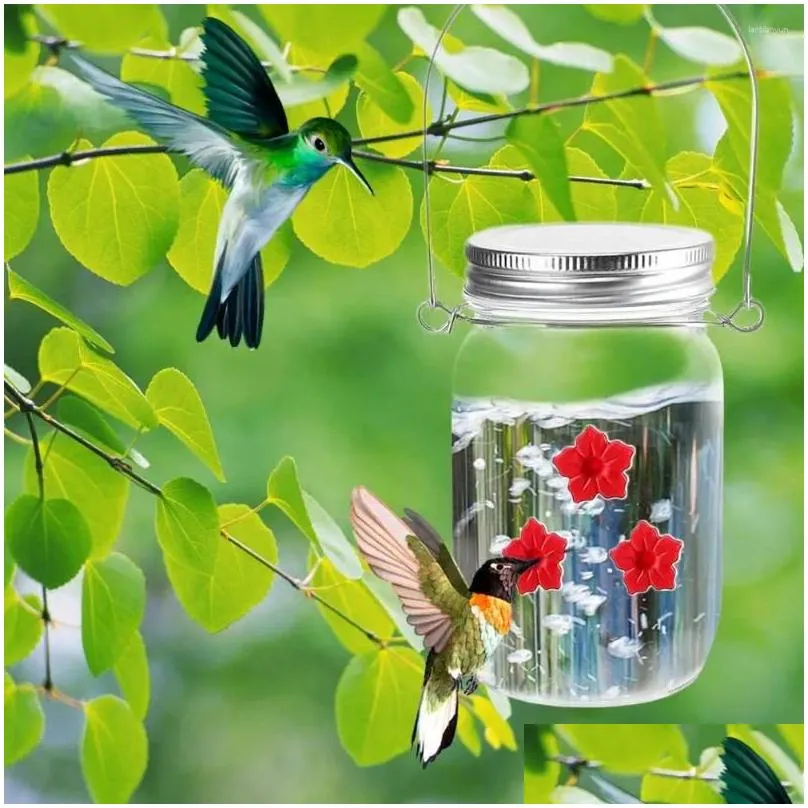 Other Bird Supplies Hummingbird Water Feeder Mtiple Feeding Ports Vintage Mason Jar With 3 Holes For Garden Drop Delivery Dh9Gy