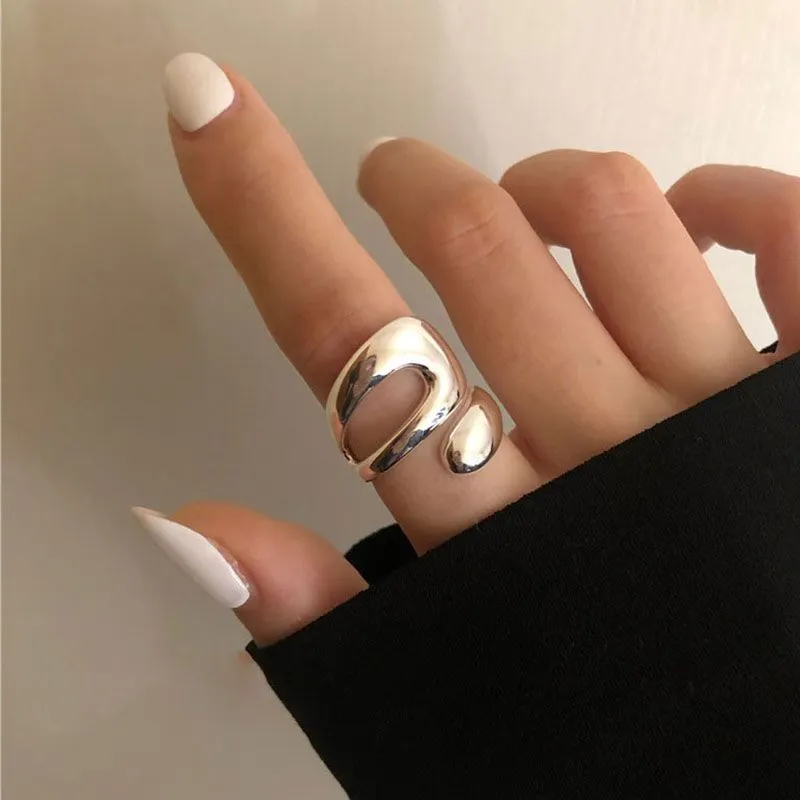 Minimalist 925 Stamp Rings for Women Fashion Creative Hollow Irregular Geometric Birthday Party Jewelry Gifts