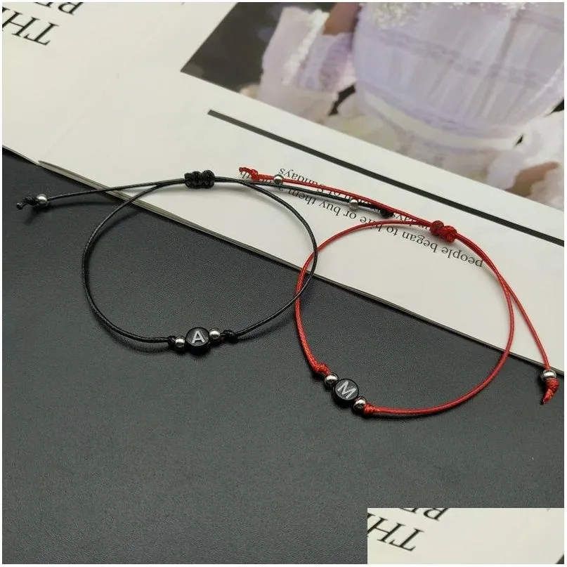 Handmade 26 Letter Bracelet Black Red Thread String Rope Women Men Initials Name Adjustable Bracelets Statement Couple Jewelry