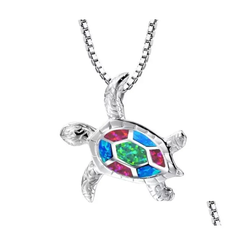 Pendant Necklaces Opal Turtle Necklace Sier Jewelry For Woman Fashion Cute 14 Colors Drop Delivery Pendants Dhllw